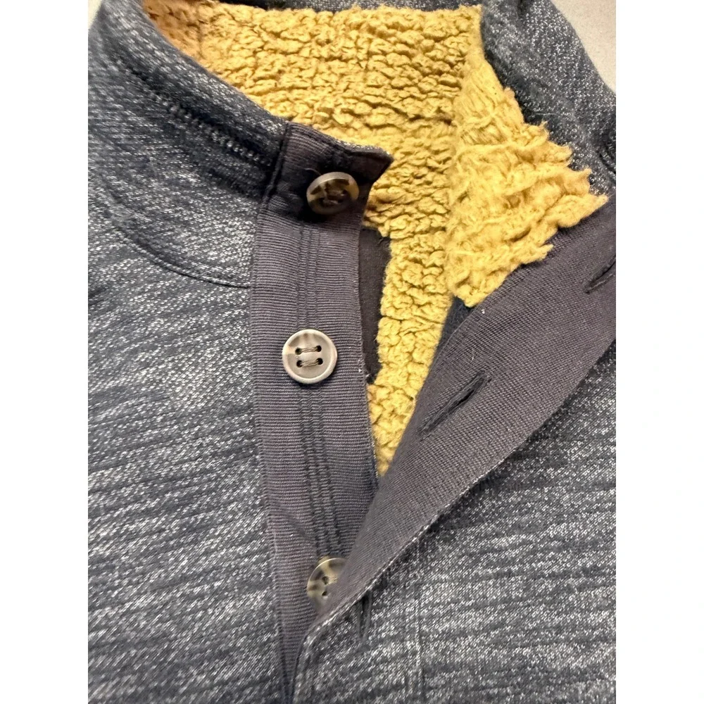 G.H. Bass & Co Mens Medium‎ Gray Heather Sherpa Lined Quarter Button Pullover